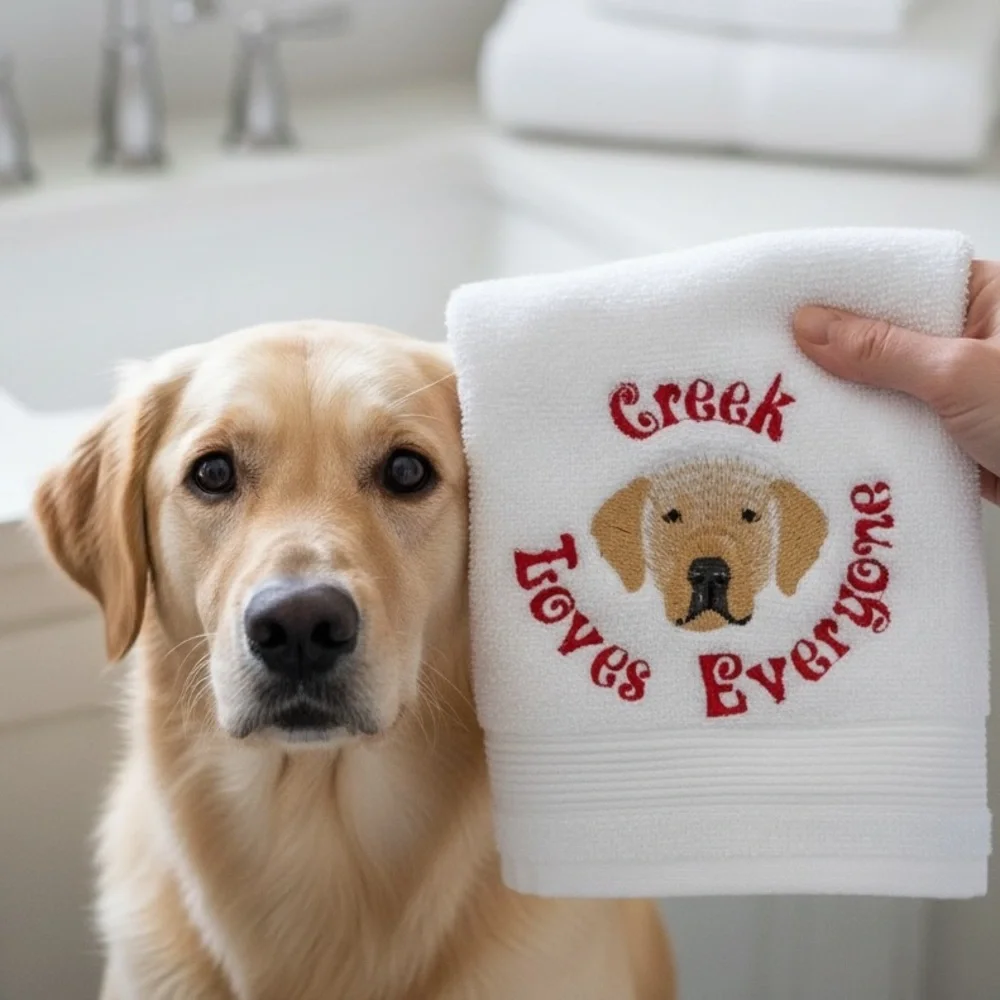 Hand Personalized Embroidered Towel your pet’s name dog, cat horses, any pet